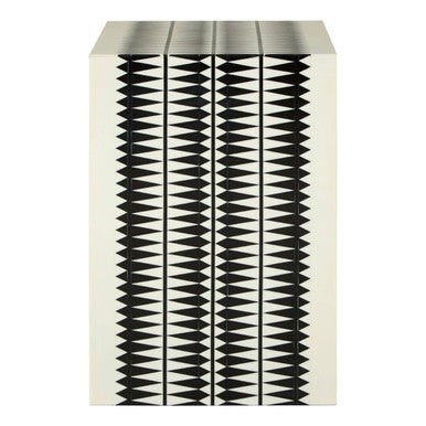 Issey Black and White Resin Table and Stool with Geometric Design