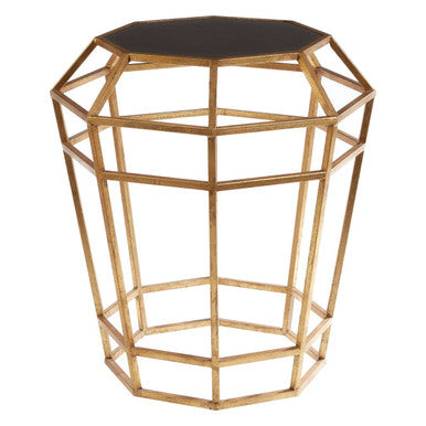 Black and Gold Geometric Base Table with Octagonal Black Glass Top, Zariah