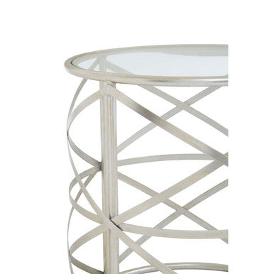 Silver Round Side Table with Clear Tempered Glass, Rubia