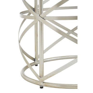 Silver Round Side Table with Clear Tempered Glass, Rubia