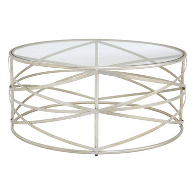 Silver Round Coffee Table with Clear Tempered Glass, Rubia