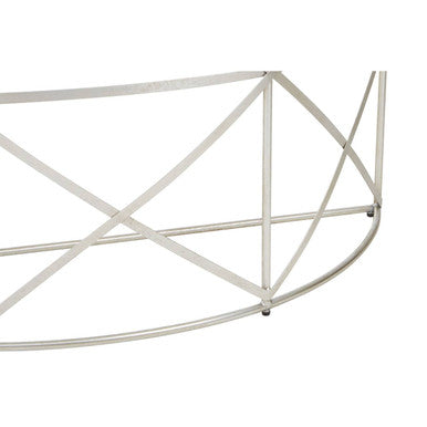 Silver Finish Iron Frame Demilune Console Table with Clear Glass Top | Rubia