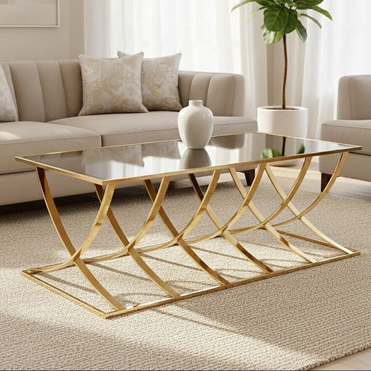 Gold Coffee Table with Mirrored Top, Reena