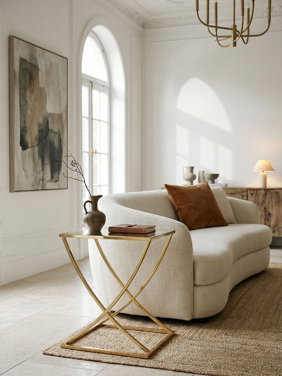 Gold Square Side Table with Stainless Steel Frame, Reena