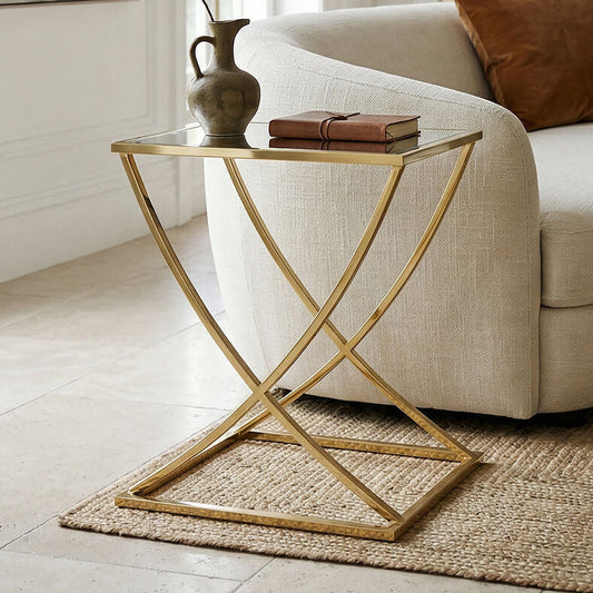Gold Square Side Table with Stainless Steel Frame, Reena