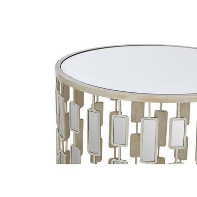 Silver Small Side Table with Mirrored Top, Raina