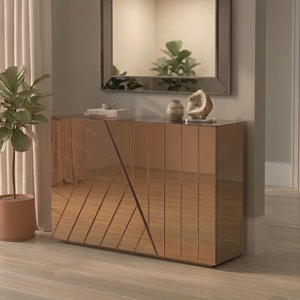 Brown Tinted Mirror Console Table, Roza