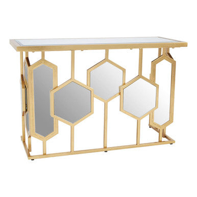 Gold Finish Iron Frame Console Table with Rectangular Mirrored Top | Rio