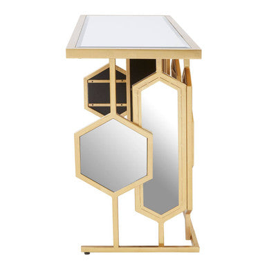 Gold Finish Iron Frame Console Table with Rectangular Mirrored Top | Rio