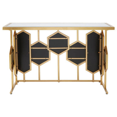 Gold Finish Iron Frame Console Table with Rectangular Mirrored Top | Rio