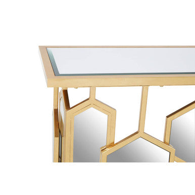 Gold Finish Iron Frame Console Table with Rectangular Mirrored Top | Rio
