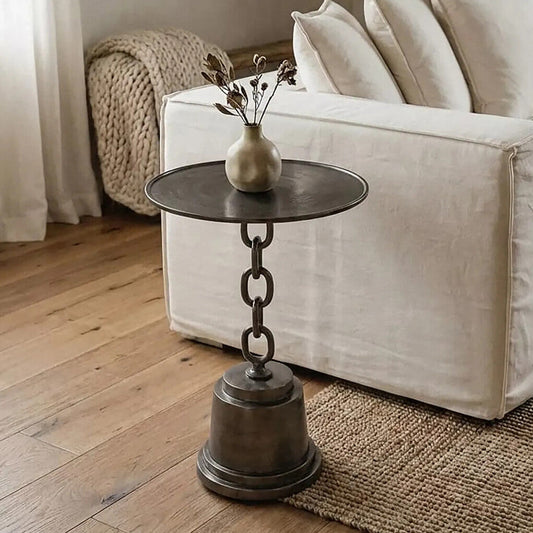 Black Nickle Finish Round Side Table, Zane