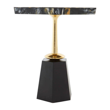 Assorted Horn Effect Hexagonal Top Side Table with Gold Pedestal and Black Base | Odell