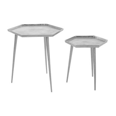 Silver Set of 2 Hexagonal Side Tables with Textured Tops and Splayed Legs | Halle
