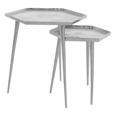 Silver Set of 2 Hexagonal Side Tables with Textured Tops and Splayed Legs | Halle