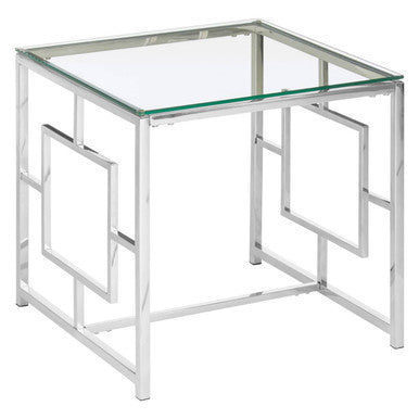 Silver Reflective Frame End Table with Clear Tempered Glass Top | Allure