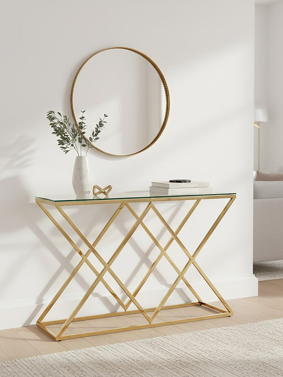 Allure Gold Finish Console Table