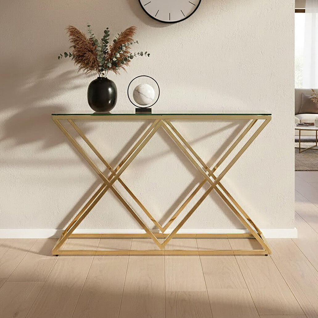 Allure Gold Finish Console Table