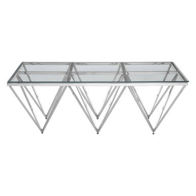 Silver Prismatic Base Coffee Table with Clear Glass Top and 6 Pincer Style Legs | Allure