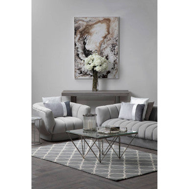 Silver Tempered Glass Coffee Table with Reflective Steel 4 Leg Base | Allure