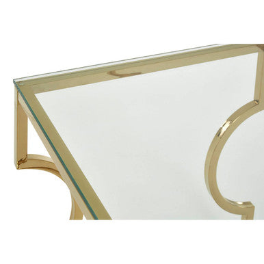 Gold Curved Frame Square End Table with Clear Tempered Glass, Allure