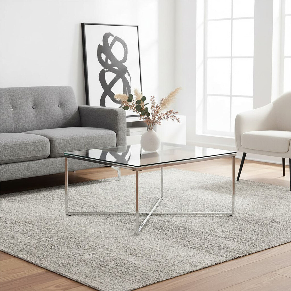 Allure Silver Finish Cross Base Coffee Table