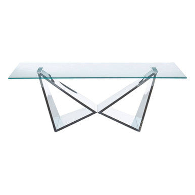 Silver Stainless Steel Wing Base Coffee Table with Clear Glass Top | Allure