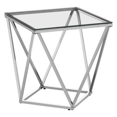 Silver Twist Design Small End Table with Tempered Glass Top, Allure