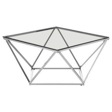 Silver Twist Design Large Coffee Table with Tempered Glass Top | Allure