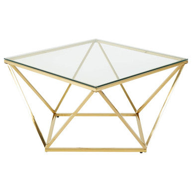 Gold Stainless Steel Twist Base Coffee Table with Tempered Glass Top | Allure