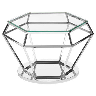 Silver Finish Diamond Design End Table with Clear Tempered Glass Top | Allure