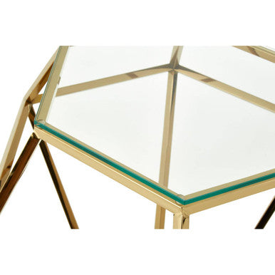 Gold Finish Diamond Frame Small End Table with Tempered Glass Top | Allure