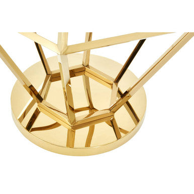 Gold Finish Diamond Frame Small End Table with Tempered Glass Top | Allure