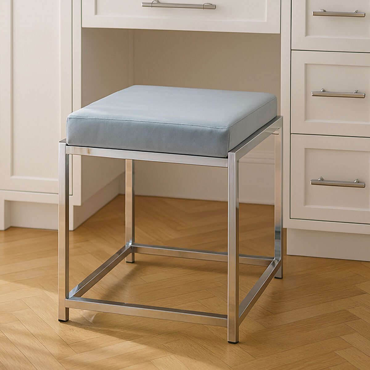 Powder Blue Velvet And Silver Stool | Allure
