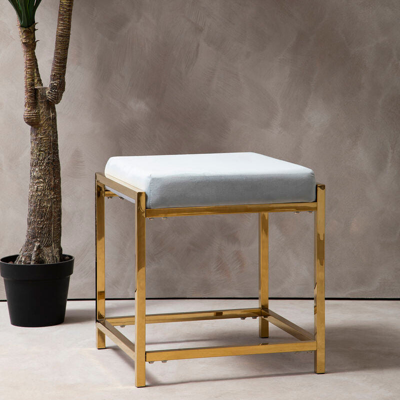 Allure Powder Blue Velvet Stool with Gold Stainless Steel Frame