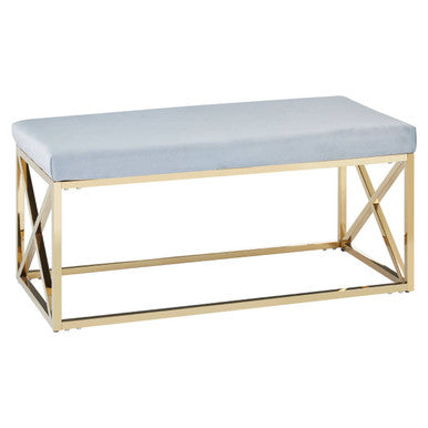 Allure Powder Blue Velvet Bench with Gold Stainless Steel Frame
