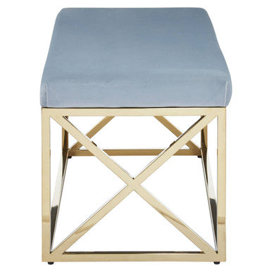 Allure Powder Blue Velvet Bench with Gold Stainless Steel Frame