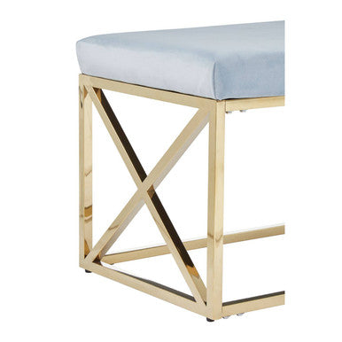 Allure Powder Blue Velvet Bench with Gold Stainless Steel Frame