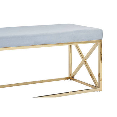 Allure Powder Blue Velvet Bench with Gold Stainless Steel Frame