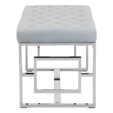 Allure Powder Blue Velvet Bench with Silver Stainless Steel Frame