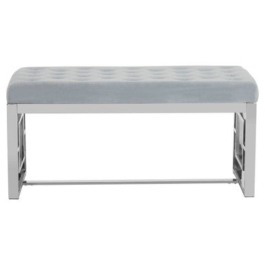 Allure Powder Blue Velvet Bench with Silver Stainless Steel Frame