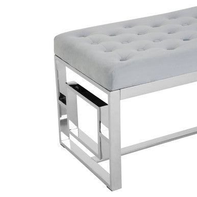 Allure Powder Blue Velvet Bench with Silver Stainless Steel Frame