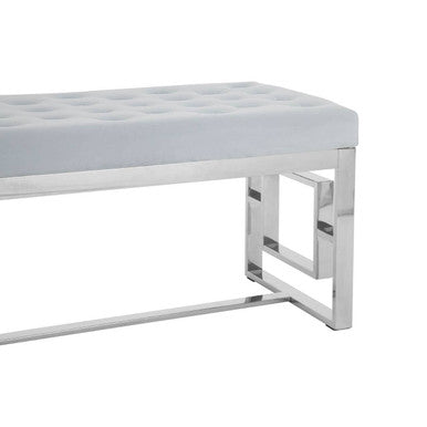 Allure Powder Blue Velvet Bench with Silver Stainless Steel Frame