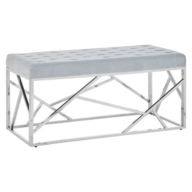Allure Powder Blue Velvet Bench with Geometric Frame