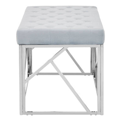Allure Powder Blue Velvet Bench with Geometric Frame