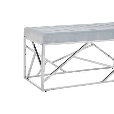 Allure Powder Blue Velvet Bench with Geometric Frame