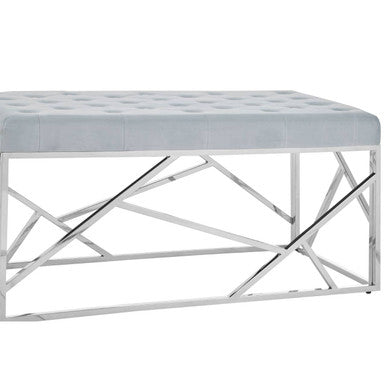 Allure Powder Blue Velvet Bench with Geometric Frame