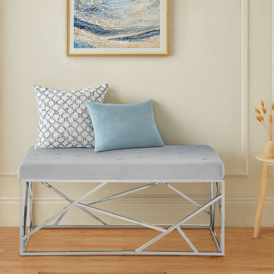 Allure Powder Blue Velvet Bench with Geometric Frame