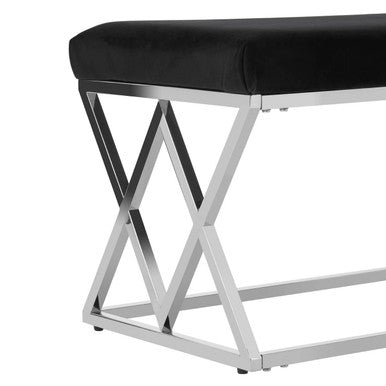 Allure Black Velvet  Bench with Silver legs