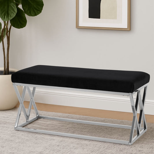 Allure Black Velvet  Bench with Silver legs
